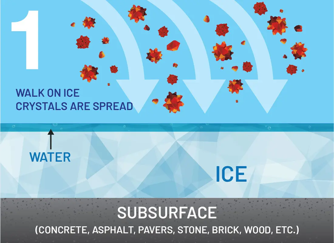 Step 1: mineral crystals are spread across the icy surface